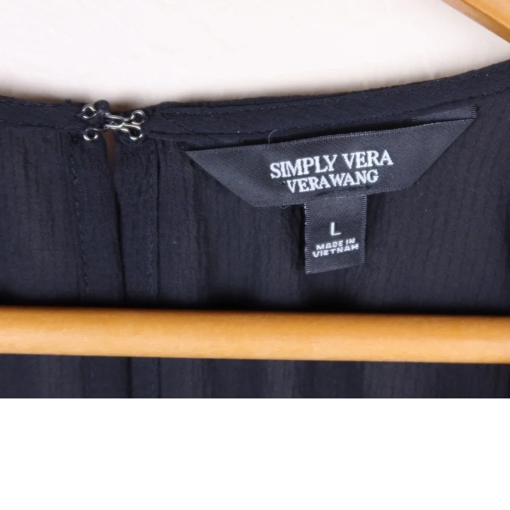 Simply Vera Vera Wang Black Satin Pleated Sleeveless Blouse Size Large L